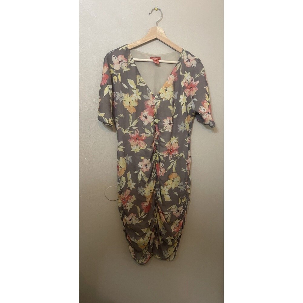 SUNDANCE Women’s Silk Floral Gathered V-Neck Side Zip Dress Size 8 Spring